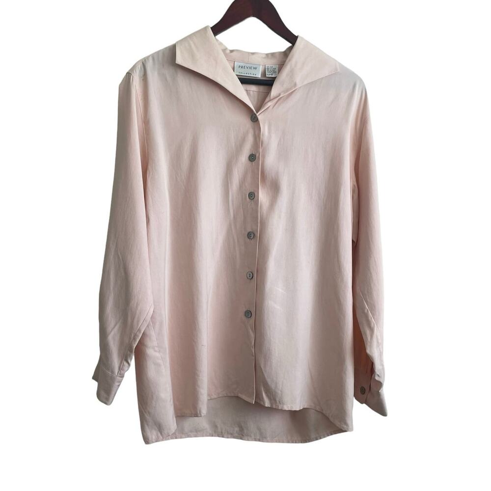 Preview Collection Silk Top Women M Pink Button‎ Up Classic Fairy Soft Girl Luxe